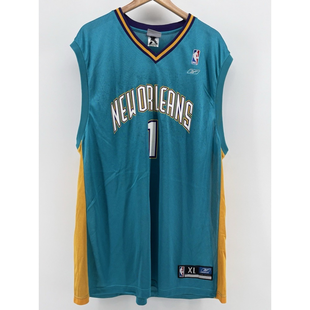 Reebok New Orleans Hornets Baron Davis #1 NBA Jersey Mens XL Blue STAINED